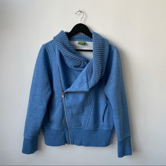 Blue Asymmetrical Zip Sweatshirt with Knit Collar - Picture 3 of 12